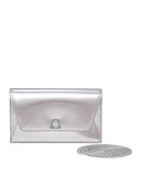 Anouk Leather Envelope Clutch Bag, Silver Metallic