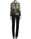 Aquarelle-Print Cap-Sleeve Shell, Fantasy