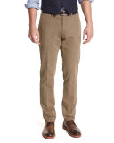 Duca Solid Flat-Front Pants, Mushroom