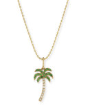 Pavé Diamond & Green Garnet Palm Tree Charm Necklace