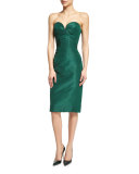 Strapless Sweetheart-Neck Cocktail Dress, Forest Green