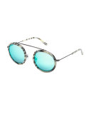 Conti Mirrored Round Aviator Sunglasses, Bone