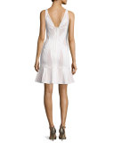 Sleeveless Mesh-Bandage Flounce-Hem Dress, White