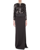 Stretch-Crepe Side-Slit Maxi Skirt, Black