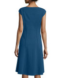 Seamed Bateau-Neck Cap-Sleeve Fit-&-Flare Dress