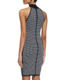 Sleeveless Mock-Neck Sheath Dress, Black