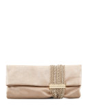 Chandra Shimmer Suede Chain Clutch Bag, Champagne