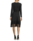 Lace-Panel Long-Sleeve Dress, Black