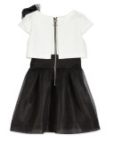 Park Ave Princess Flyaway Cap-Sleeve Scuba Combo Dress, Black/White, Size 2-6X
