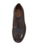 Mixed Media Wing-Tip Shoe, Brown/Gray