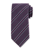 Woven Diagonal-Stripe Silk Tie, Purple
