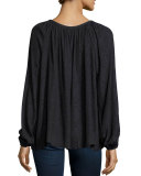 Patricia Snakeskin-Jacquard Lace-Up Top, Black