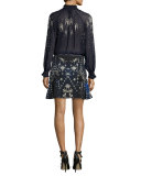 Studded Printed Mini Skirt, Blue/Multi