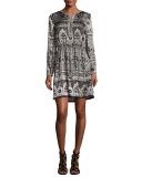 Talori Long-Sleeve Print Silk Dress, Snow CC