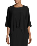 Accordion Silk V-Neck Jacket, Black