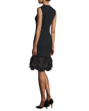 Ostrich-Hem Sleeveless Shift Dress, Black