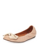 Pearly Bow Ballerina Flat, Nude