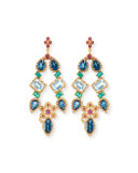 20K Pink Topaz, Blue Topaz & Emerald Chandelier Earrings with Diamonds