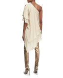 Leora Tiered One-Shoulder Top, Beige