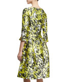 3/4-Sleeve Printed Dress W/Pockets, Citron