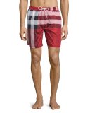 Check-Print Swim Trunks, Red