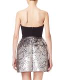 Strapless Metallic Velvet Combo Dress, Silver