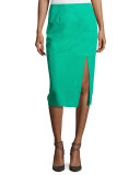 Suede Side-Slit Pencil Skirt, Blue