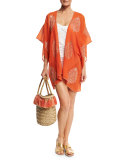 Auberge Embroidered Kimono Coverup, Orange