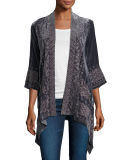 3/4-Sleeve Velvet Draped Cardigan 