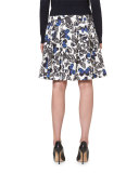 Butterfly-Print A-Line Party Skirt, Black/White