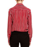 Chika Striped Button-Front Blouse, Tango/Black