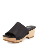 Wood Leather Clog Mule, Black