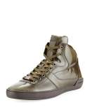 Eroy Burnished Leather Mid-Top Sneaker, Green