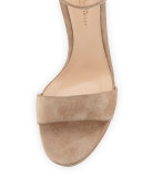 Suede Platform Ankle-Wrap Sandal, Black
