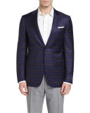 Plaid Wool Two-Button Sport Coat, Navy/Brown