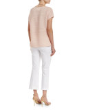 Nadette Pleated Boat-Neck Blouse, Aura 