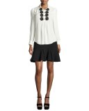 silk daisy lace henley blouse, french cream