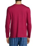 Solid Long-Sleeve Jersey Lounge Tee, Ruby