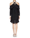 Off-The-Shoulder Halter-Neck Dress, Black