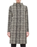 Mock-Neck Houndstooth Sweatshirt Dress, Black/Cream