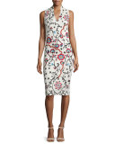 Jacki Sleeveless Embroidered Sheath Dress, White/Multicolor