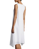 Sleeveless Round-Neck Paillette Dress, White