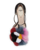 Mink & Fox Fur 110mm T-Strap Pump, Black/Multi