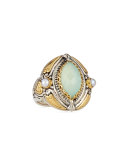 Sea Blue Agate & Pearl Marquis Ring