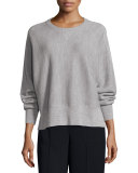 Double-Face Mesh Crewneck Sweater, Heather Steel