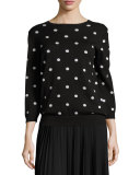 Easy Dot 3/4-Sleeve Sweater, Black/Putty