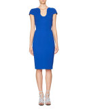 Scoop-Neck Cap-Sleeve Sheath Dress, French Navy