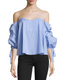 Gabriella Off-The-Shoulder Gingham Bustier Top