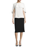 Button-Pocket Pencil Skirt, Black