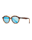 Round Mirrored Brow-Bar Sunglasses